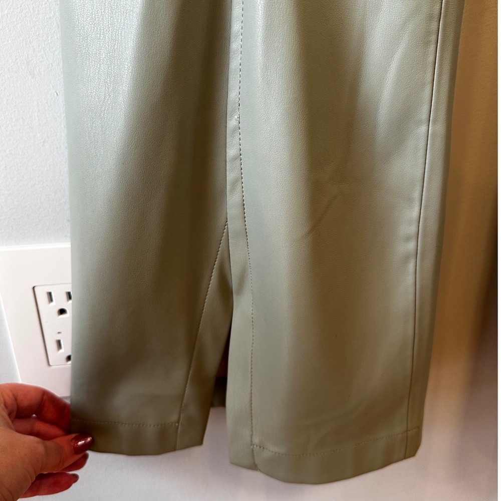Free People We The Free Real Deal Slit Faux Leather High Rise Flare Pants Green - Picture 7 of 10